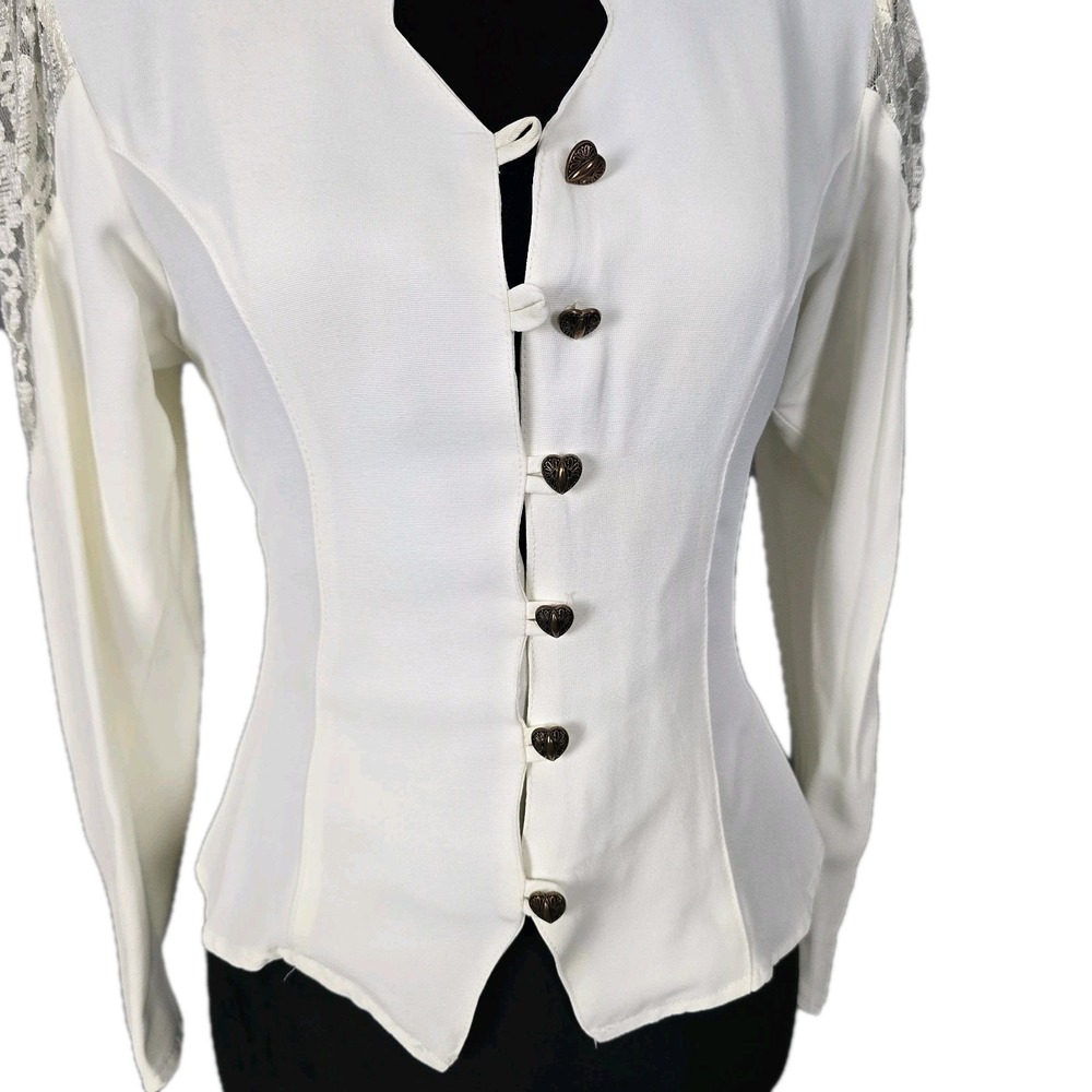 Vintage Victorian Lace Peplum Blouse Womens XS/S Cream Boho Bridal Romantic - Picture 6 of 13
